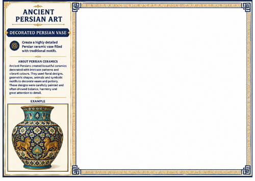 Ancient Persian Art Decorated Persian Vase Worksheet | KS2 KS3 Ceramics Drawing