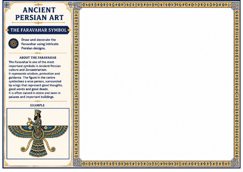 Ancient Persian Art Faravahar Symbol Worksheet | KS2 KS3 Cultural Art Activity