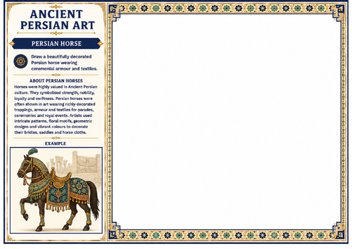 Ancient Persian Art Persian Horse Worksheet | KS2 KS3 Animal Drawing Activity