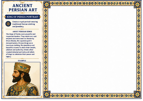 Ancient Persian Art King of Persia Portrait Worksheet | KS2 KS3 Portrait Drawing
