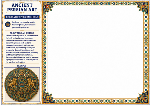 Ancient Persian Art Decorative Persian Shield Worksheet | KS2 KS3 Design Activity | Ancient Civilisa