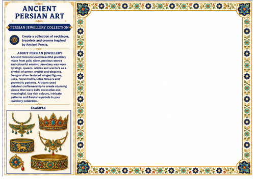 Ancient Persian Art Jewellery Collection Worksheet | KS2 KS3 Design Technology & Art