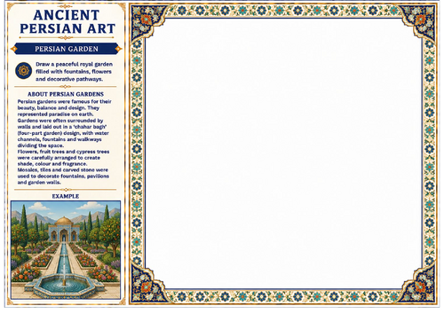 Ancient Persian Art Persian Garden Worksheet | KS2 KS3 Landscape Drawing Activity