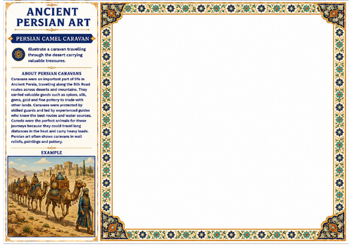 Ancient Persian Art Camel Caravan Worksheet | KS2 KS3 Historical Drawing Activity
