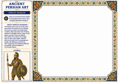 Ancient Persian Art Warrior Worksheet | KS2 KS3 Historical Character Drawing