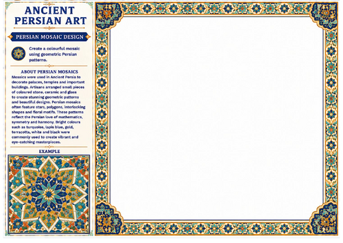 Ancient Persian Art Mosaic Design Worksheet | KS2 KS3 Pattern Drawing Activity