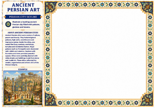 Ancient Persian Art City Skyline Worksheet | KS2 KS3 Architecture Drawing Activity