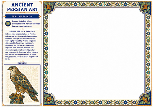 Ancient Persian Art Falcon Worksheet | KS2 KS3 Bird Drawing Activity