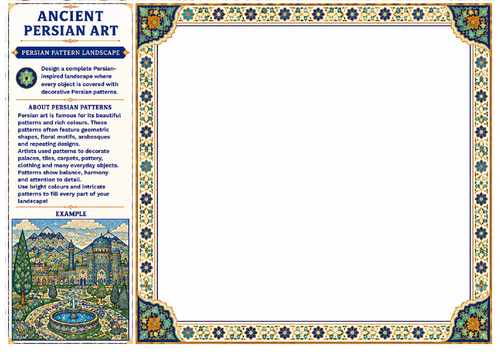 Ancient Persian Art Pattern Landscape Worksheet | KS2 KS3 Landscape Design Challenge