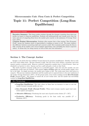 Secondary Economics Cover Work: Perfect Competition (Long-Run Equilibrium)