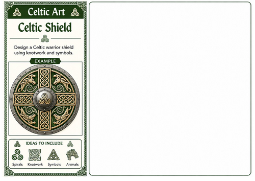 Celtic Shield Design | Celtic Art Worksheet | Warrior Shield Drawing Activity | KS2 KS3