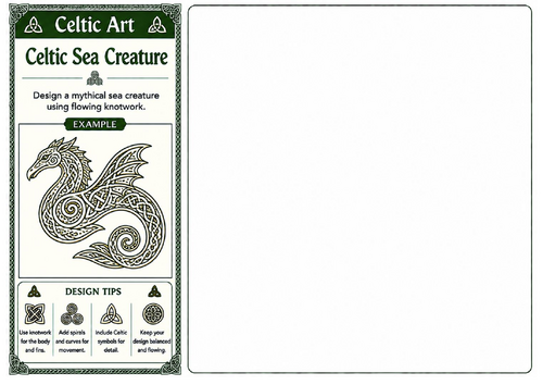 Celtic Sea Creature | Celtic Art Drawing Worksheet | Mythical Sea Monster Activity | KS2 KS3