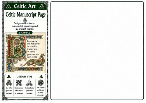 Celtic Manuscript Page | Celtic Art Illuminated Manuscript Worksheet | KS2 KS3