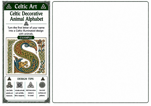 Celtic Decorative Animal Alphabet | Celtic Art Illuminated Letter Worksheet | KS2 KS3