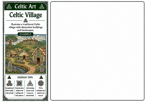 Celtic Village | Celtic Art Drawing Worksheet | Historical Village Illustration | KS2 KS3