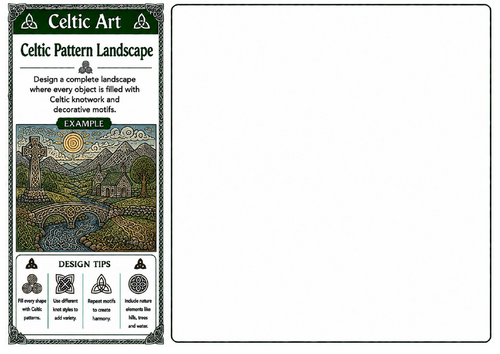 Celtic Pattern Landscape | Celtic Art Drawing Worksheet | Decorative Landscape Challenge | KS2 KS3