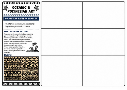 Polynesian Pattern Sampler | Oceanic & Polynesian Art Worksheet | KS2 KS3 Cultural Art Activity