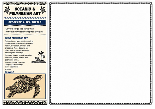 Decorate a Sea Turtle | Oceanic & Polynesian Art Worksheet | KS2 KS3 Pattern Drawing Activity