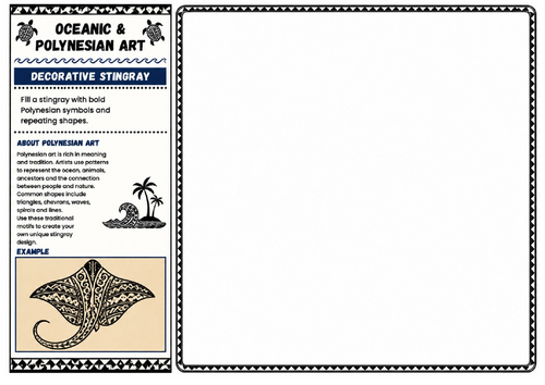 Decorative Stingray | Oceanic & Polynesian Art Worksheet | KS2 KS3 Drawing Task