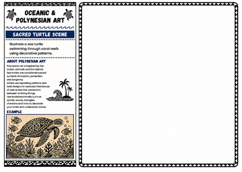 Sacred Turtle Scene | Oceanic & Polynesian Art Worksheet | KS2 KS3 Underwater Art
