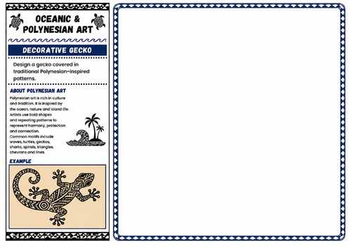 Decorative Gecko | Oceanic & Polynesian Art Worksheet | KS2 KS3 Drawing Challenge