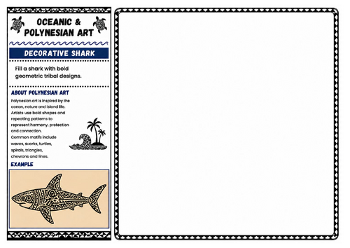 Decorative Shark | Oceanic & Polynesian Art Worksheet | KS2 KS3 Pattern Drawing