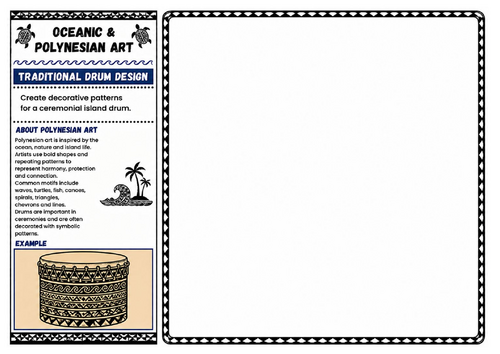 Traditional Drum Design | Oceanic & Polynesian Art Worksheet | KS2 KS3 Cultural Art Activity