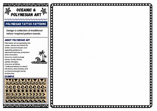 Polynesian Tattoo Patterns | Oceanic & Polynesian Art Worksheet | KS2 KS3 Pattern Design Activity