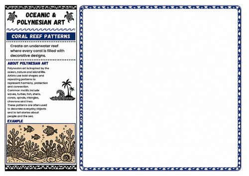 Coral Reef Patterns | Oceanic & Polynesian Art Worksheet | KS2 KS3 Underwater Art Activity