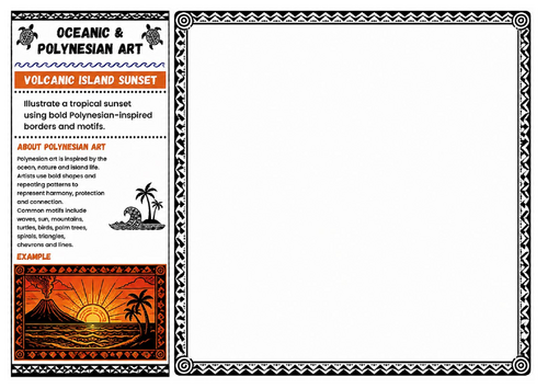 Volcanic Island Sunset | Oceanic & Polynesian Art Worksheet | KS2 KS3 Landscape Drawing