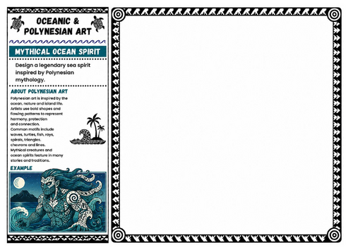 Mythical Ocean Spirit | Oceanic & Polynesian Art Worksheet | KS2 KS3 Fantasy Drawing