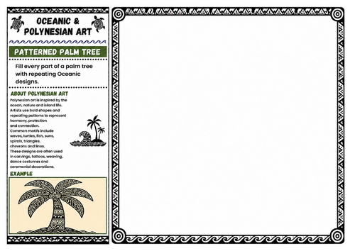 Patterned Palm Tree | Oceanic & Polynesian Art Worksheet | KS2 KS3 Decorative Drawing