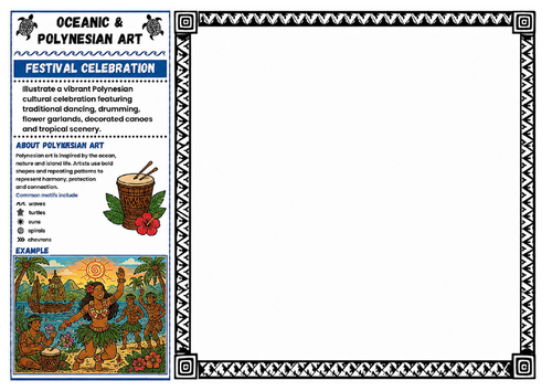 Festival Celebration | Oceanic & Polynesian Art Worksheet | KS2 KS3 Creative Drawing