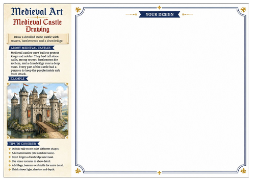 Medieval Castle Drawing Worksheet | Medieval Art | KS2 KS3 Art & Design | Architecture Activity