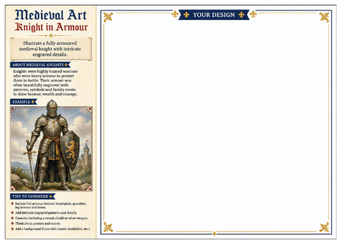 Knight in Armour Worksheet | Medieval Art | KS2 KS3 Art & Design | Drawing Activity