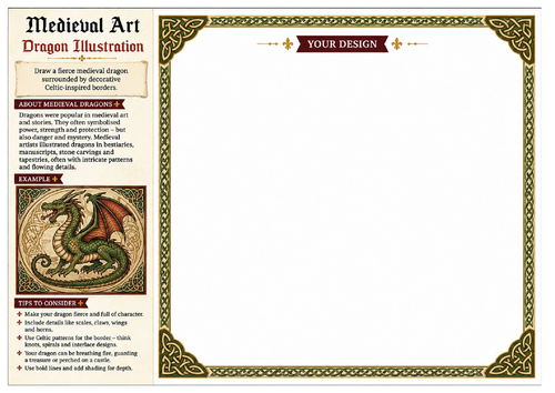 Dragon Illustration Worksheet | Medieval Art | KS2 KS3 Art & Design | Fantasy Drawing Activity