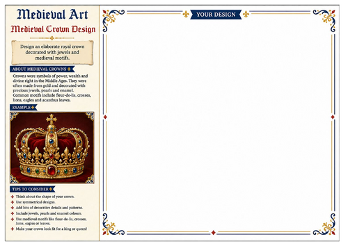 Medieval Crown Design Worksheet | Medieval Art | KS2 KS3 Art & Design | Royal Design Activity