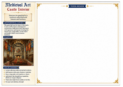 Castle Interior Worksheet | Medieval Art | KS2 KS3 Art & Design | Medieval Architecture Activity