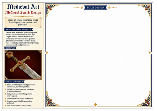 Medieval Sword Design Worksheet | Medieval Art | KS2 KS3 Art & Design | Weapon Design Activity