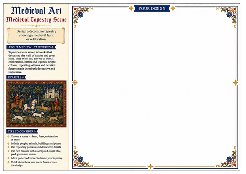 Medieval Tapestry Scene Worksheet | Medieval Art | KS2 KS3 Art & Design | Decorative Drawing Activit