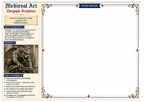 Gargoyle Sculpture Worksheet | Medieval Art | KS2 KS3 Art & Design | Gothic Drawing Activity