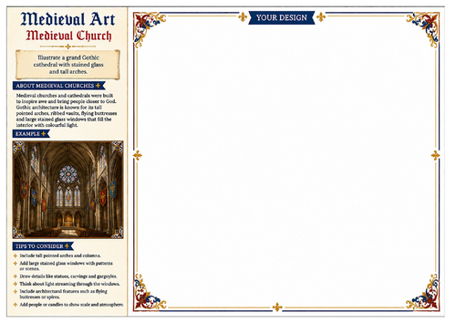 Medieval Church Worksheet | Medieval Art | KS2 KS3 Art & Design | Gothic Cathedral Drawing