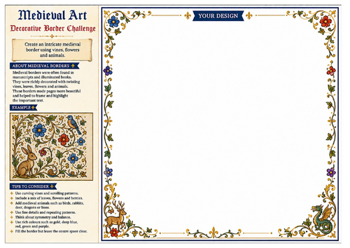 Decorative Border Challenge Worksheet | Medieval Art | KS2 KS3 Art & Design | Pattern Drawing Activi