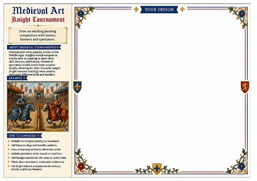 Knight Tournament Worksheet | Medieval Art | KS2 KS3 Art & Design | Jousting Drawing Activity