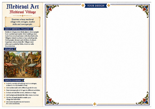 Medieval Village Worksheet | Medieval Art | KS2 KS3 Art & Design | Historical Drawing Activity