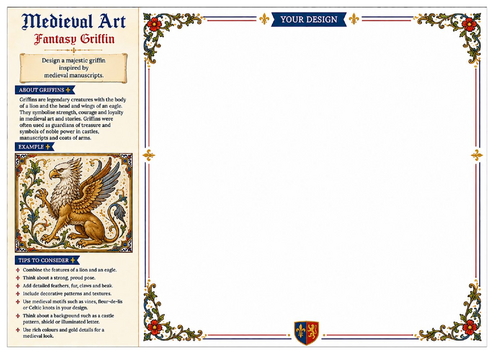 Fantasy Griffin Worksheet | Medieval Art | KS2 KS3 Art & Design | Mythical Creature Drawing