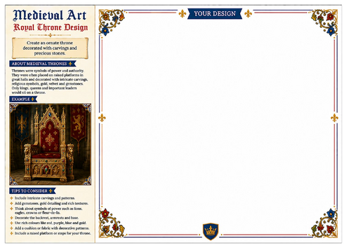 Royal Throne Design Worksheet | Medieval Art | KS2 KS3 Art & Design | Decorative Design Activity