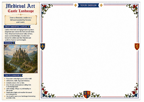 Castle Landscape Worksheet | Medieval Art | KS2 KS3 Art & Design | Landscape Drawing Activity