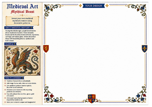 Mythical Beast Worksheet | Medieval Art | KS2 KS3 Art & Design | Fantasy Art Activity