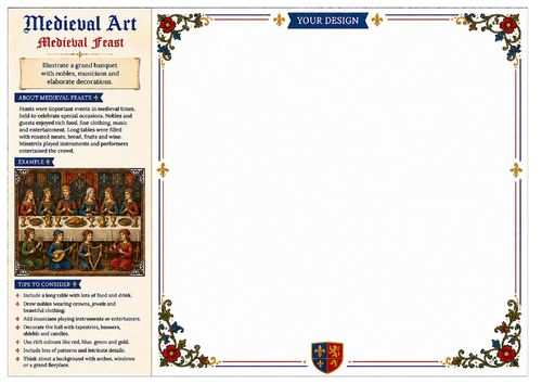 Medieval Feast Worksheet | Medieval Art | KS2 KS3 Art & Design | Historical Scene Drawing